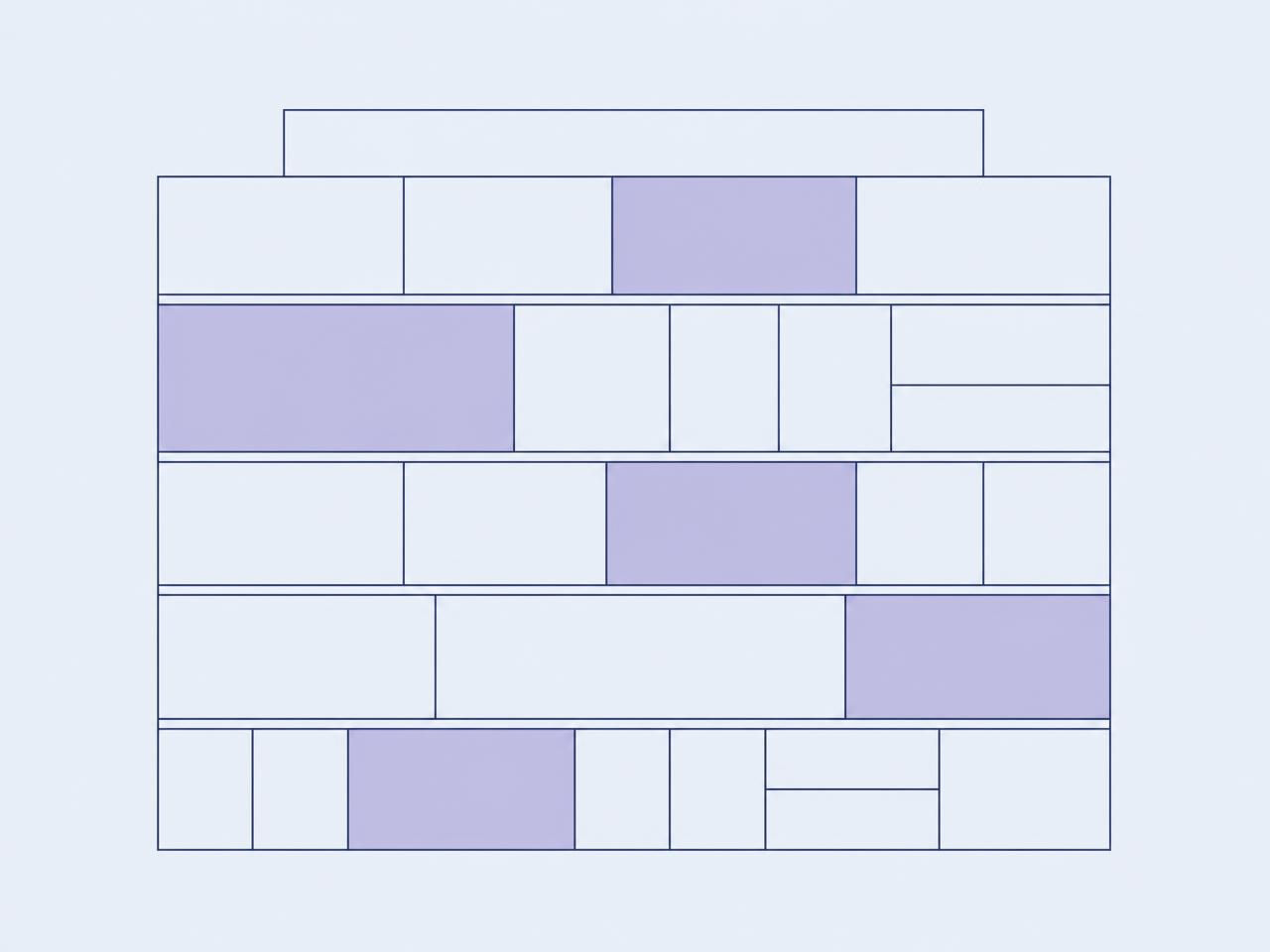Abstract diagram of building zones, a few highlighted to indicate differing occupancy